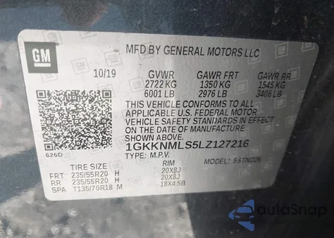 2020 GMC Acadia Fwd Slt z USA, uszkodzony, nr VIN 1GKKNMLS5LZ127216